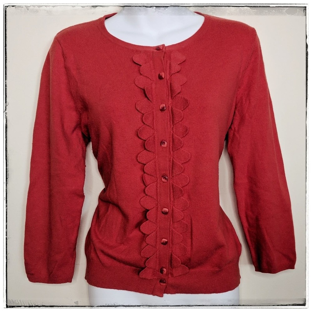 Anthropologie Sparrow Rust Red Petal Front Cardigan Size Large